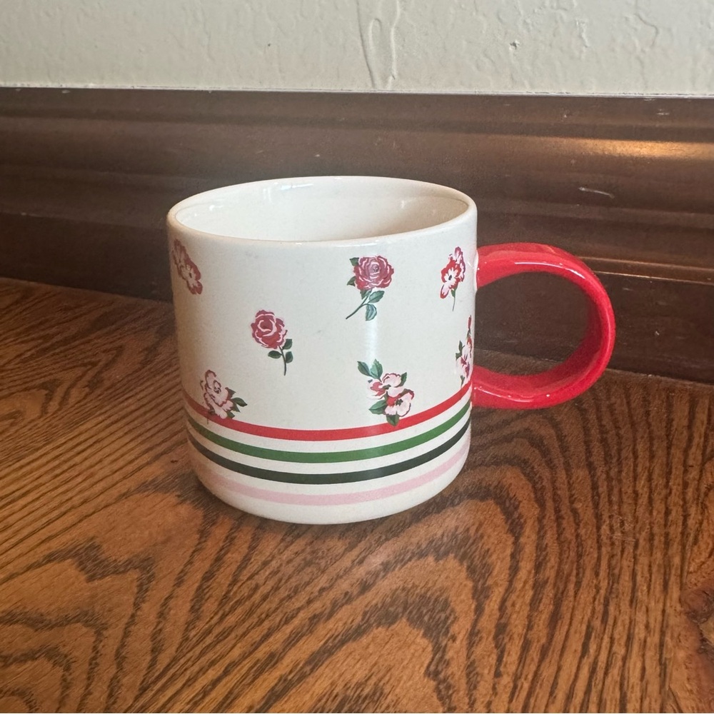Starbucks Ban.Do 12oz Ceramic Cup Floral Flowers Roses w/ Multi Colors Stripes